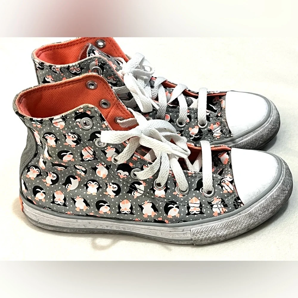 Converse Kids High-Top Sneakers Black, White, and Orange Penguin Tundra Print